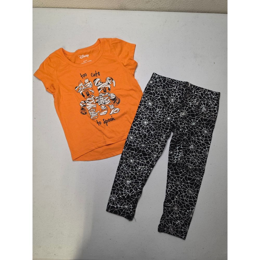 Disney Mickey Minnie Mouse Halloween Shirt Leggings Set 2T Orange Black Mummy